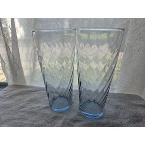 Hazel Stlas Optic Swirl Set Of 2 Blue Twisted Glass Tumblers